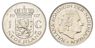 Нидерланды 1 гульден 1967 Юлиана (1948-1980) KM 184a никель UNC 4706-1227