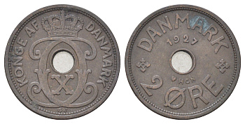 Дания 2 эре 1927 NCH, Кристиан X (1912-1947) KM 827 бронза 4701-645
