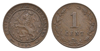 Нидерланды 1 цент 1878 Виллем III (1849-1890) KM 107 бронза 4659-122