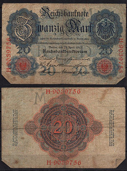 Германия 20 марок 1910 Pick 40 b бумага 6293-34-2-1