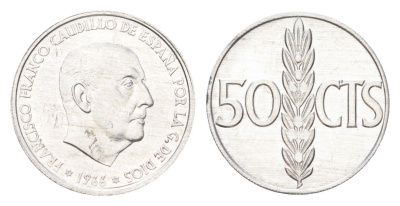 Испания 50 сентимо 1966 (73) Франсиско Франко (1939-1975) KM 795 алюминий aUNC 4705-1026