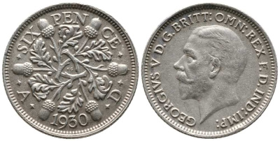 Великобритания 6 пенсов 1930 Георг V (1910-1936) KM 832, Spink 4040 серебро 201-141