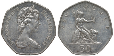 Великобритания 50 пенсов 1979 Елизавета II (1952-2022) KM 913, Spink 4223 (H1) медно-никель 4123-835