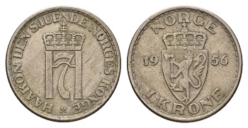 Норвегия 1 крона 1956 Хокон VII (1905-1957) KM 397 медно-никель 4703-256