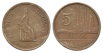 Колумбия 5 песо 1980 KM 268 бронза 4698-145