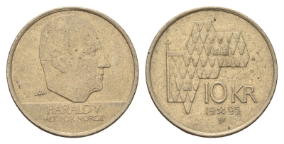 Норвегия 10 крон 1995 Харальд V (1991-) KM 457 никель латунь 4637-135