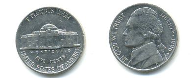США 5 ЦЕНТОВ 1996 D, ДЖЕФФЕРСОН KM А192 медно-никель 179-755