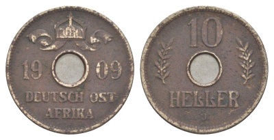 Германская Восточная Африка 10 геллеров 1909 J KM 12 медно-никель 4127-225