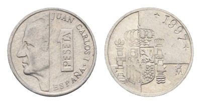 Испания 1 песета 1997 M, Хуан Карлос I (1975-2014) KM 832 алюминий 4684-1068