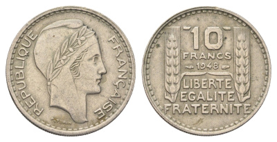 Франция 10 франков 1948 KM 909.1 медно-никель 4704-436