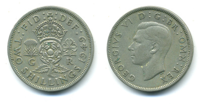 Великобритания 2 шиллинга (флорин) 1949 Георг VI (1936-1952) KM 878, Spink 4107 медно-никель 4383-242