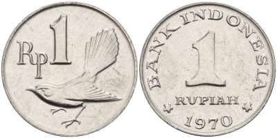Индонезия 1 рупия 1970 птичка мухоловка KM 20 алюминий UNC 4153-544