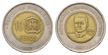 Доминикана (Доминиканская Республика) 10 песо 2007 KM 106 биметалл 4698-747