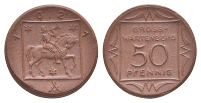 Гросс-Вартенберг 50 пфеннигов 1921 Men05 9859.3, Men17 12285.3, Scheuch 135a фарфор 1094-10-21