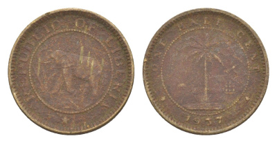 Либерия 1/2 цента 1937 KM 10 латунь 4614-831