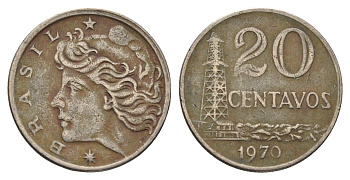 Бразилия 20 сентаво 1970 год-тип KM 579.2 медно-никель 4698-754