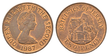 Джерси 2 пенса 1987 Елизавета II (1952-2022), Сент-Хелиер KM 55 бронза 4595-926