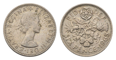 Великобритания 6 пенсов 1965 Елизавета II (1952-2022) KM 903, Spink 4149 медно-никель 4696-832