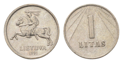 Литва 1 лит 1991 год-тип KM 91 медно-никель 4687-1265