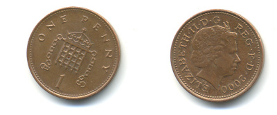 Великобритания 1 пенни 2000 Елизавета II (1952-2022) KM 986, Spink 4710 (B5) сталь плакированная медью 177-536