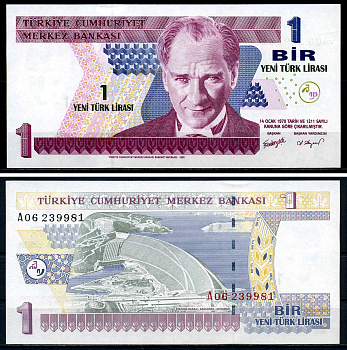 Турция 1 новая лира 2005 Pick 216 бумага UNC (пресс) 446-132-3