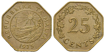 Мальта 25 центов 1975 KM 29 латунь 4590-631