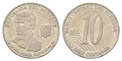 Эквадор 10 сентаво 2000 KM 106 нержавеющая сталь 4169-1167
