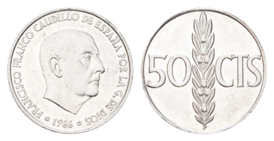 Испания 50 сентимо 1966 (71) Франсиско Франко (1939-1975) KM 795 алюминий UNC 4705-1025