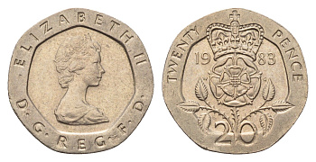 Великобритания 20 пенсов 1983 Елизавета II (1952-2022) KM 931, Spink 4230 (G1) медно-никель 4696-836