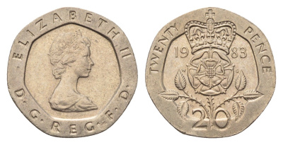 Великобритания 20 пенсов 1983 Елизавета II (1952-2022) KM 931, Spink 4230 (G1) медно-никель 4696-836