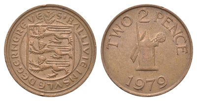 Гернси 2 пенса 1979 Елизавета II (1952-2022), ветряная мельница KM 28 бронза 4703-1114
