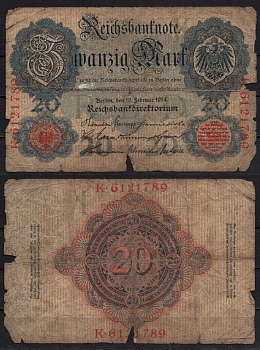Германия 20 марок 1914 Pick 46b бумага 6293-58-3-1