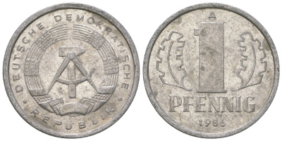 ГДР 1 пфенниг 1986 А KM 8.2 алюминий 4651-142