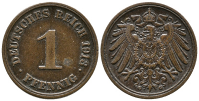 ГЕРМАНИЯ 1 ПФЕННИГ 1913 G KM 10, J. 10 медь 39-824