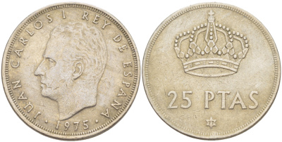 Испания 25 песет 1975 (77) Хуан Карлос I (1975-2014) KM 808 медно-никель 216-723