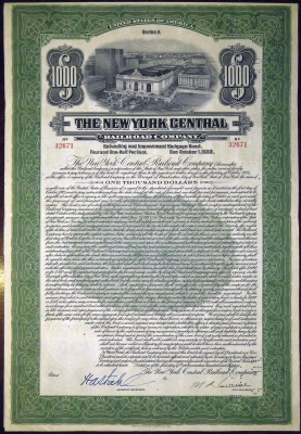 THE NEW YORK CENTRAL RAILROAD COMPANY 4 1/2% ЗАЕМНЫЙ ЛИСТ В 1000 ДОЛЛАРОВ бумага 5553-32