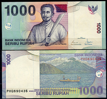 Индонезия 1000 рупий 2000/2005 Капитан Паттимура, вулкан Pick 141 f  бумага  UNC (пресс) 448-6-3