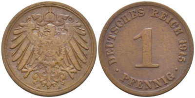 ГЕРМАНИЯ 1 ПФЕННИГ 1915 A KM 10, J. 10, Weege 2 медь 206-444