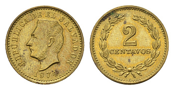 Сальвадор 2 сентаво 1974 год-тип KM 147 никель латунь UNC 4697-446