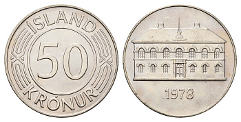 Исландия 50 крон 1978 здание парламента в Рейкьявике KM 19 медно-никель UNC 4168-213