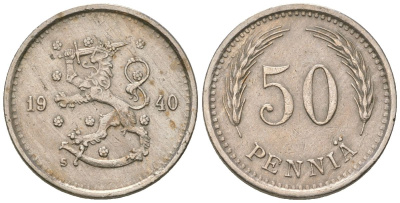 Финляндия 50 пенни 1940 S KM 26 медно-никель 4174-1054