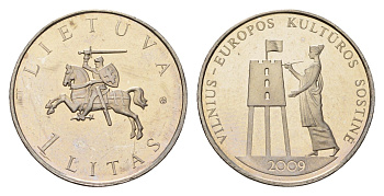 Литва 1 лит 2009 Вильнюс – культурная столица Европы KM 162 медно-никель UNC 4695-415