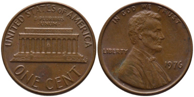 США 1 ЦЕНТ 1976 ЛИНКОЛЬН KM 201 медь цинк 66-1019