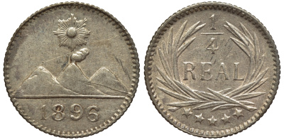 Гватемала 1/4 реала 1896 5 звезд, Испанское правление KM 162 серебро 116-915