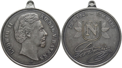 Бавария медаль ND В ПАМЯТЬ ПРАВЛЕНИЯ ЛЮДВИГА II КОРОЛЯ БАВАРИИ (1845-1886), СЕРЕБРЕНИЕ, С УШКОМ ДЛЯ НОШЕНИЯ, диаметр 38 мм. медно-никель 4552-313