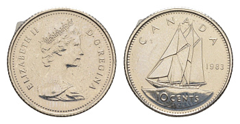 Канада 10 центов 1983 Елизавета II (1952-2022), парусник KM 77 никель PROOF-LIKE (BU) 4630-1017