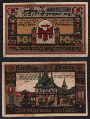 Германия 50 пфеннигов 1920 нотгельд, город Вернигероде бумага 7198-14-4-2
