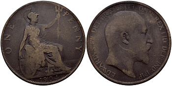 Великобритания 1 пенни 1904 Эдуард VII (1901-1910) KM 794.2, Spink 3990 бронза 4683-641