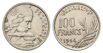 Франция 100 франков 1954  KM 919.1 медно-никель    4660-326