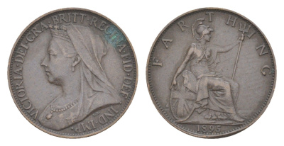 Великобритания 1 фартинг 1895 Виктория (1837-1901) KM 788.1, Spink 3963 бронза 4630-164